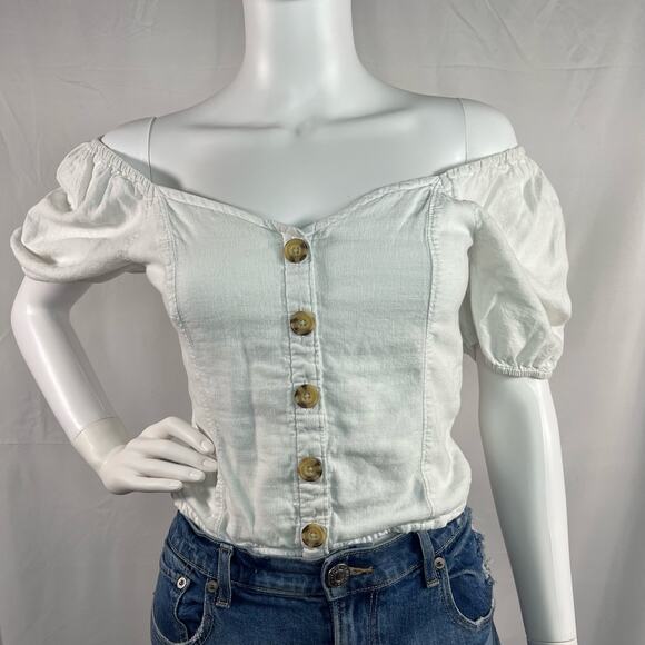 Abercrombie & Fitch White Puff Sleeve Button Front Top Size Small - Picture 3 of 9